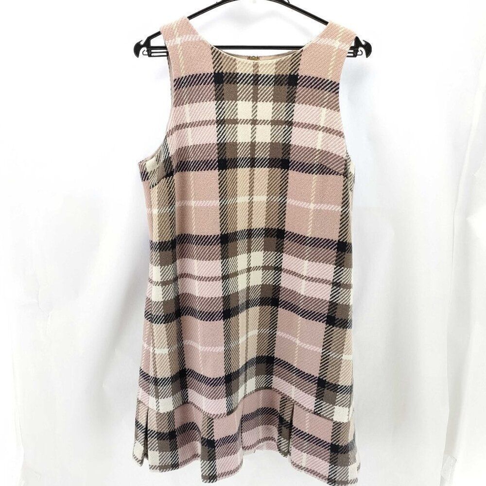 RARE🔥 Burberry Blue Label Crestbridge PInk Tan & Gray Plaid Wool Dress, Size 40